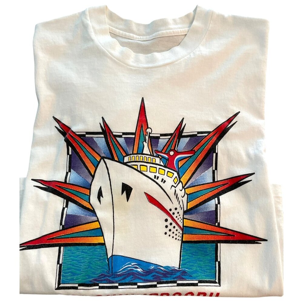 VTG Cruise Graphic T Shirt 1992 Carnival Lines 20th Anniversary White Ship Sz XL - Picture 5 of 6